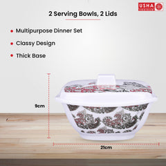 USHA SHRIRAM Melamine Big Serving Bowl with Lid (2 Pcs - 1.4L Each) |Rice Bowl for Serving | Unbreakable | Heat Resistant | Mixing Bowl with Lid | Light Weight | BPA Free (Red Stone)