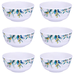 USHA SHRIRAM Melamine (220ml) Veg Bowl Set |Fibre Plastic Snack Dessert Vegetable Bowl | Unbreakable Heat Resistant| Durable Shatter Resistant| Light Weight| BPA Free (Blue Marble Flower, 6 Pcs)