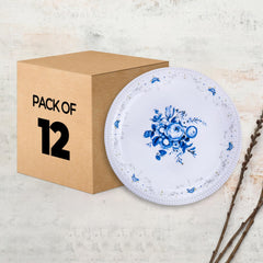 USHA SHRIRAM Melamine 12 Plate Set | Fibre Dinner Set for Family |Melamine Set | Unbreakable | Heat Resistant| Durable| Shatter Resistant| Light Weight| BPA Free (Round- Corel Blue)