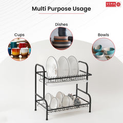 USHA SHRIRAM Free Mounting Dish Rack | Stackable Kitchen Basket For Storage | Carbon Steel Collapsible Foldable Basket For Fruits And Vegetables (3Pcs - Bowl holder - 2 layer)