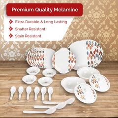 USHA SHRIRAM Dine Smart Melamine 32 Pieces Stylon Dinner Set Heat-Resistant | Durable | Shatter-Resistant | Light-Weight | BPA Free (Leaf Dot)