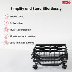 USHA SHRIRAM Collapsible Storage Baskets Three Layer (3Pcs) | Stackable Kitchen Basket for Storage | Carbon Steel Collapsible Foldable Basket for Fruits and Vegetables | Rust-Resistant | Unbreakable