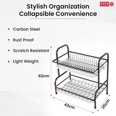 USHA SHRIRAM Free Mounting Dish Rack | Stackable Kitchen Basket For Storage | Carbon Steel Collapsible Foldable Basket For Fruits And Vegetables (3Pcs - Bowl holder - 2 layer)