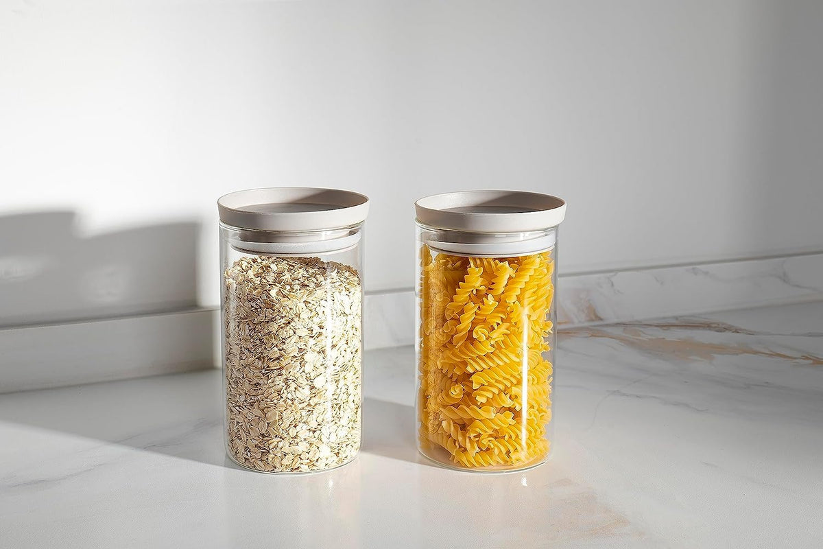 USHA SHRIRAM Food Storage Conatiner with Airtight Lid (2Pcs - 1L each)| Borosilicate Glass Container For Kitchen Storage| Glass Container With Lid For Fridge Storage| Stackage Storage Boxes for Fridge