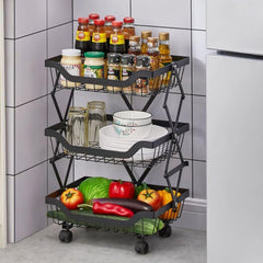 USHA SHRIRAM Collapsible Storage Baskets Three Layer (3Pcs) | Stackable Kitchen Basket for Storage | Carbon Steel Collapsible Foldable Basket for Fruits and Vegetables | Rust-Resistant | Unbreakable
