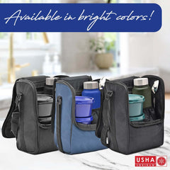 USHA SHRIRAM Lunch Box with Bottle (750ml)|3 Stackable Steel Containers with Fabric Bag, 1 Steel Water Bottle, and Cutlery |Lunch Boxes for Office Men & Office Women | Leak-Proof, Air-Tight (Blue)