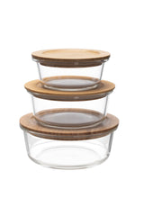 USHA SHRIRAM Borosilicate Food Container Bamboo lid|Borsilicate Glass Container For Kitchen Storage | Microwave Safe | Glass Container With Wooden Airtight Lid (3 Pcs - 400ml, 650ml, 950ml)