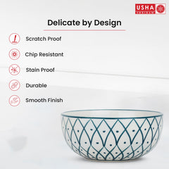 USHA SHRIRAM Ceramic Bowl for Snack & Dinner(2Pcs) | Ramen Soup Bowl Microwave Safe | Chip Resistant Dinnerware | Snack Serving Bowl | Dinning Bowl Katoris for Dinner | Serving Bowl Set | Pasta Bowl