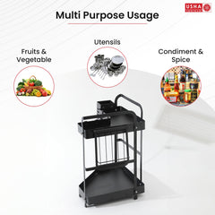 USHA SHRIRAM L The Whole Set of Corner Rack Two Layer (2Pcs) | Stackable Kitchen Basket for Storage | Carbon Steel Collapsible Foldable Basket for Fruits and Vegetables | Rust-Resistant | Unbreakable