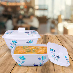 USHA SHRIRAM Melamine Big Serving Bowl with Lid (2 Pcs - 1.4L Each) |Rice Bowl for Serving | Unbreakable | Heat Resistant | Mixing Bowl with Lid | Light Weight | BPA Free (Blue Flower)