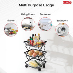 USHA SHRIRAM Collapsible Storage Baskets Three Layer (5Pcs) | Stackable Kitchen Basket for Storage | Carbon Steel Collapsible Foldable Basket for Fruits and Vegetables | Rust-Resistant | Unbreakable