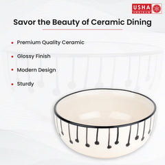 USHA SHRIRAM Ceramic Bowl for Snack & Dinner(2Pcs) | Ramen Soup Bowl Microwave Safe | Chip Resistant Dinnerware | Snack Serving Bowl | Dinning Bowl Katoris for Dinner | Serving Bowl Set | Pasta Bowl