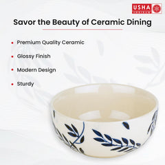 USHA SHRIRAM Ceramic Bowl for Snack & Dinner(2Pcs) | Ramen Soup Bowl Microwave Safe | Chip Resistant Dinnerware | Snack Serving Bowl | Dinning Bowl Katoris for Dinner | Serving Bowl Set | Pasta Bowl