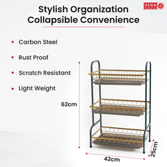 USHA SHRIRAM Free Mounting Dish Rack | Stackable Kitchen Basket For Storage | Carbon Steel Collapsible Foldable Basket For Fruits And Vegetables (2Pcs - Bowl Holder - 3 layer)