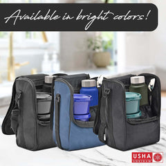 USHA SHRIRAM Lunch Box with Bottle(750ml) |Family Pack |Stainless SteelContainers, Insulated Bag, SteelWater Bottle &Cutlery |Lunch Box for Office & School |Portable, Leak-Proof, Air-Tight Tiffin Set