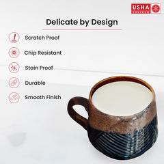 USHA SHRIRAM Ceramic Tea Coffee Cup (2Pcs) | Coffee Mug Ceramic Microwave Safe | Refrigerator Safe | Scratch Resistant | Stain Proof | Dinnerware | Dinner Plate for Family Occasion | Diwali Gift Set