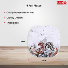 USHA SHRIRAM Melamine 12 Plate Set | Fibre Dinner Set for Family |Melamine Set | Unbreakable | Heat Resistant| Durable| Shatter Resistant| Light Weight| BPA Free (Square - Stone)