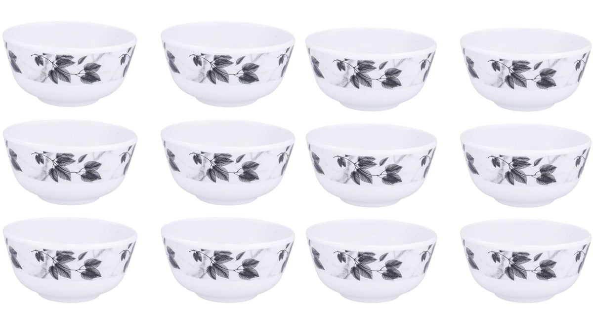 USHA SHRIRAM Melamine 12 Veg Bowl Set| Round|Black Marble Flower Round |Fibre Dinner Set for Family |Melamine Set | Unbreakable | Heat| Resistant| Durable| Shatter| Resistant| Light| Weight| BPA Free
