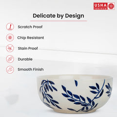 USHA SHRIRAM Ceramic Bowl for Snack & Dinner(2Pcs) | Ramen Soup Bowl Microwave Safe | Chip Resistant Dinnerware | Snack Serving Bowl | Dinning Bowl Katoris for Dinner | Serving Bowl Set | Pasta Bowl