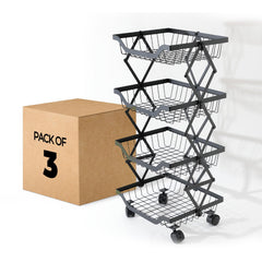 USHA SHRIRAM Collapsible storage baskets Black | Stackable Kitchen Basket For Storage | Carbon Steel Collapsible Foldable Basket For Fruits And Vegetables | Rust-Resistant (3Pcs - 4 layer)