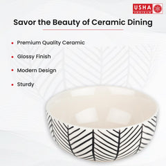 USHA SHRIRAM Ceramic Bowl for Snack & Dinner(2Pcs) | Ramen Soup Bowl Microwave Safe | Chip Resistant Dinnerware | Snack Serving Bowl | Dinning Bowl Katoris for Dinner | Serving Bowl Set | Pasta Bowl