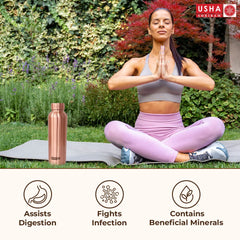 USHA SHRIRAM Pure Copper Water Bottle (1 L) & Copper Matka (8L)| Eco-Friendly, Biodegradable & Non-Toxic | Water Bottle for Kids & Adults | Lightweight, Leak-Proof, Durable & Rust-Free Tamba Bottle