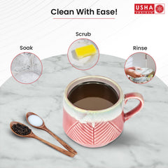 USHA SHRIRAM Ceramic Tea Coffee Cup (2Pcs) | Coffee Mug Ceramic Microwave Safe | Refrigerator Safe | Scratch Resistant | Stain Proof | Dinnerware | Dinner Plate for Family Occasion | Diwali Gift Set