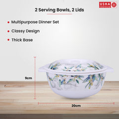 USHA SHRIRAM Melamine Serving Bowl | Fibre Dinner Set for Family | Unbreakable | Heat Resistant| Durable Shatter Resistant | Light Weight | BPA Free (Blue Marble Flower, 2 Pcs)
