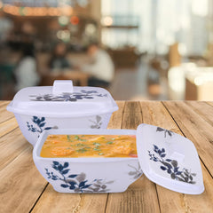 USHA SHRIRAM Serving Bowl 4 Piece |Square Blue Bail Square |Fibre Dinner Set for Family |Melamine Set | Unbreakable | Heat| Resistant| Durable| Shatter| Resistant| Light| Weight| BPA Free