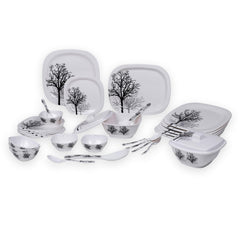 USHA SHRIRAM Dinner Set| 31 Piece |Fibre Dinner Set for Family |Melamine Set | Unbreakable | Heat Resistant| Durable| Shatter| Resistant| Light| Weight| BPA Free (Black Tree)