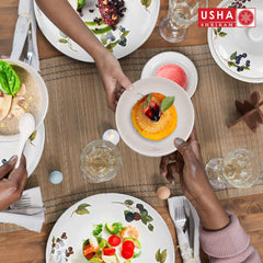 USHA SHRIRAM Dine Smart Melamine 32 Pieces Dinner Set Heat-Resistant | Unbreakable & Durable | Shatter-Resistant | Light-Weight | BPA Free (Blue Berry)