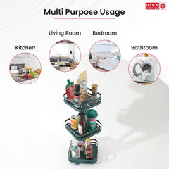 USHA SHRIRAM Revolving dressing rack | Stackable Kitchen Basket For Storage | Carbon Steel Collapsible Foldable Basket For Fruits And Vegetables | Rust-Resistant (2Pcs - Square - 3 layer)