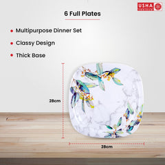 USHA SHRIRAM Melamine 12 Plate Set|Square Blue Marble Flower Square |Fibre Dinner Set for Family |Melamine Set | Unbreakable | Heat| Resistant| Durable| Shatter| Resistant| Light| Weight| BPA Free