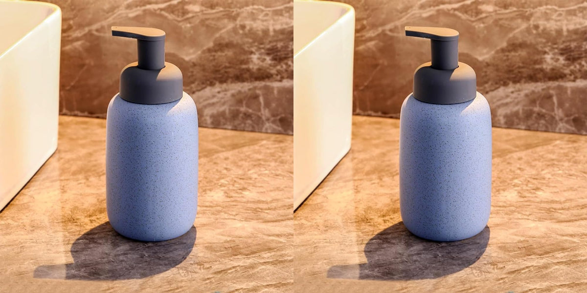 USHA SHRIRAM Soap Dispenser Bottle | Ceramic Soap & Lotion Dispenser Set | Kitchen Dish Soap Pump Dispenser Set | Hand Shower Washing Soap Dispenser (400ml - Design 2 - Blue, Pack of 2)