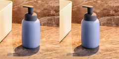 USHA SHRIRAM Soap Dispenser Bottle | Ceramic Soap & Lotion Dispenser Set | Kitchen Dish Soap Pump Dispenser Set | Hand Shower Washing Soap Dispenser (400ml - Design 2 - Blue, Pack of 2)