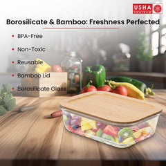 USHA SHRIRAM Borosilicate Food Container (3Pcs - 370ml, 640ml, 1050ml) & Insulated Steel Casserole (2L) |Borsilicate Glass Container For Kitchen Storage | Microwave Safe | Hot Roti Box