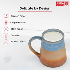 USHA SHRIRAM Ceramic Tea Coffee Cup (2Pcs) | Coffee Mug Ceramic Microwave Safe | Refrigerator Safe | Scratch Resistant | Stain Proof | Dinnerware | Dinner Plate for Family Occasion | Diwali Gift Set