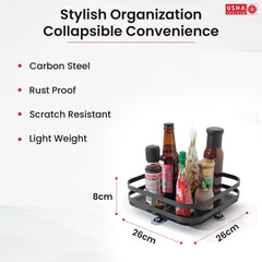 USHA SHRIRAM Carbon Steel Oil Bottle Holder for Kitchen |360 Rotation | Wine Whiskey Bottle Holder | Kitchen Organiser Space Saver | Storage Rack for Kitchen Organiser (Pack of 5, Square - 1 Layer)