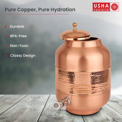 USHA SHRIRAM Pure Copper Water Bottle (1 L) & Copper Matka (8L)| Eco-Friendly, Biodegradable & Non-Toxic | Water Bottle for Kids & Adults | Lightweight, Leak-Proof, Durable & Rust-Free Tamba Bottle