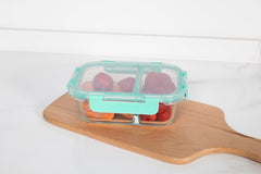 USHA SHRIRAM Borosilicate Glass Tiffin Box Lid| Glass Tiffin Box for Office for Men Women| Leak-Proof Lunch Box | Borosilicate Lunch Box with Wooden Lid | Glass Lunch Box with Lid (570 ml)