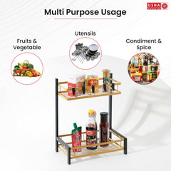 USHA SHRIRAM Trapezoidal Seasoning Rack | Stackable Kitchen Basket For Storage | Carbon Steel Collapsible Foldable Basket For Fruits And Vegetables | Rust-Resistant (2Pcs - Black Gold - Design 1)