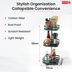 USHA SHRIRAM Carbon Steel Oil Bottle Holder For Kitchen |360 Rotation | Wine Whiskey Bottle Holder | Kitchen Organiser Space Saver | Storage Rack For Kitchen Organiser (Pack of 3, Square - 3 Layer)