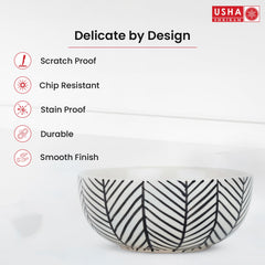 USHA SHRIRAM Ceramic Bowl for Snack & Dinner(2Pcs)|Ramen Soup Bowl Microwave Safe | Refrigerator Safe| Scratch Resistant | Stain Proof | Dinnerware | Family Occasion | Diwali Gift Set (Design 8)