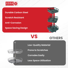 USHA SHRIRAM Carbon Steel Oil Bottle Holder For Kitchen |360 Rotation | Wine Whiskey Bottle Holder | Kitchen Organiser Space Saver | Storage Rack For Kitchen Organiser (Pack of 3, Square - 3 Layer)