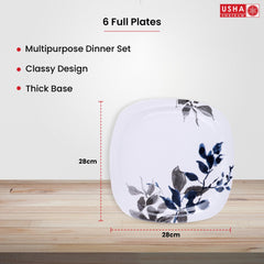 USHA SHRIRAM Melamine 12 Plate Set|Square Blue Bail Square |Fibre Dinner Set for Family |Melamine Set | Unbreakable | Heat| Resistant| Durable| Shatter| Resistant| Light| Weight| BPA Free