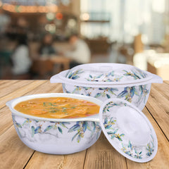 USHA SHRIRAM Melamine Serving Bowl | Fibre Dinner Set for Family | Unbreakable | Heat Resistant| Durable Shatter Resistant | Light Weight | BPA Free (Blue Marble Flower, 2 Pcs)