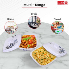 USHA SHRIRAM Melamine Big Serving Bowl with Lid (4 Pcs - 1.4L each) | Rice Bowl for Serving | Unbreakable | Heat Resistant | Mixing Bowl with Lid | Light Weight | BPA Free (Blue Bail)