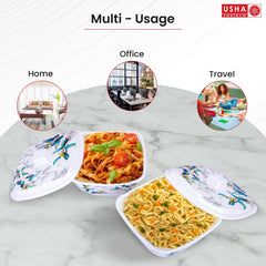 USHA SHRIRAM Melamine Big Serving Bowl with Lid (2 Pcs - 1.4L each) |Rice Bowl for Serving | Unbreakable | Heat Resistant | Mixing bowl with Lid | Light Weight | BPA Free (Blue Marble)