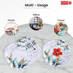 USHA SHRIRAM Melamine 12 Plate Set|Square Blue Marble Flower Square |Fibre Dinner Set for Family |Melamine Set | Unbreakable | Heat| Resistant| Durable| Shatter| Resistant| Light| Weight| BPA Free