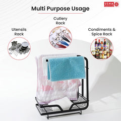 USHA SHRIRAM Carbon Steel Bathroom Organiser Stand (2Pcs) | Kitchen Sink Organiser | Kitchen Organiser Space Saver | Kitchen Bothroom Towel Holder | Psoap Holder For Kitchen Sink | Black